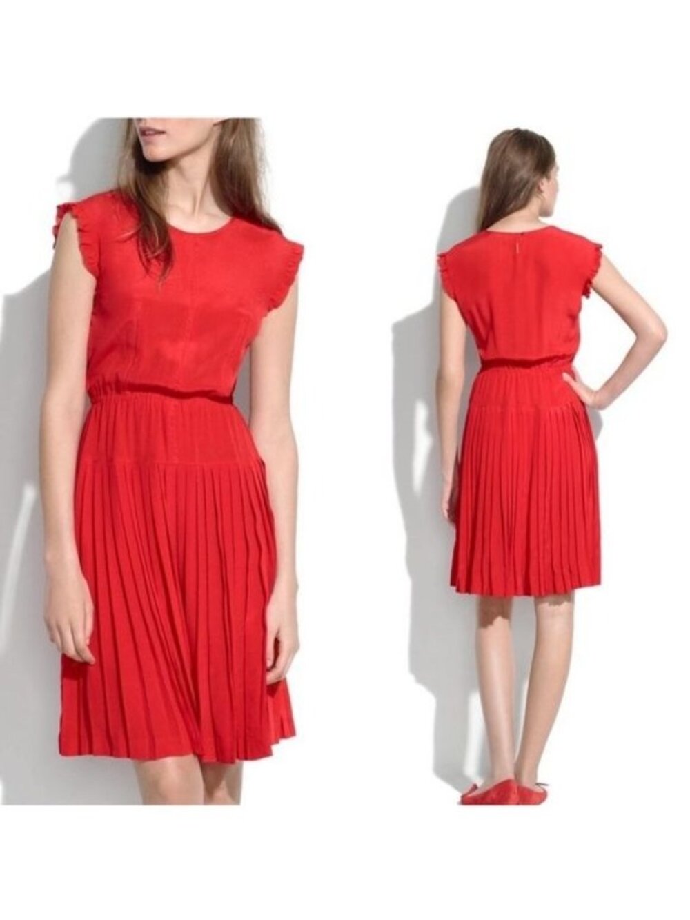 Madewell 100% Silk red Drop Pleat Holiday Dress